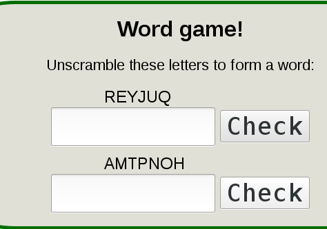 A simple word game webpage.