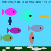 Drawing fish and pebbles in a fish tank using processingJS.